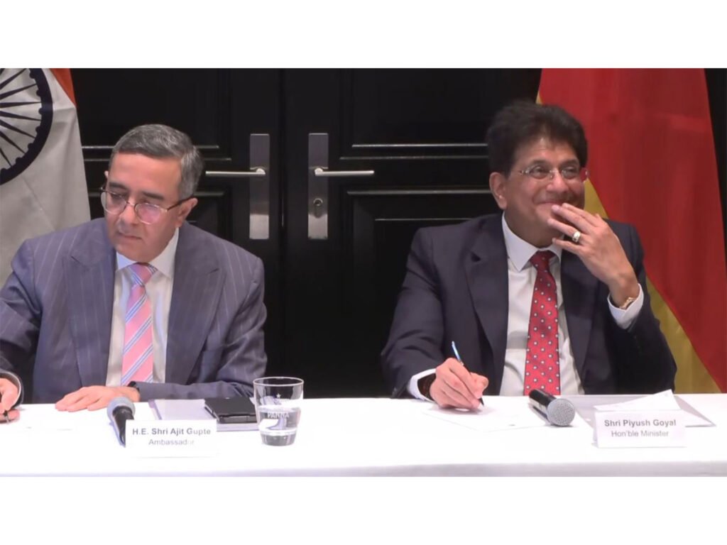 Piyush Goyal calls on Indian diaspora in Germany to drive investments, boost India’s global business reach Union Min Piyush Goyal (R) and Ambassador to Germany Ajit Vinayak Gupte (L) (Photo/ANI)